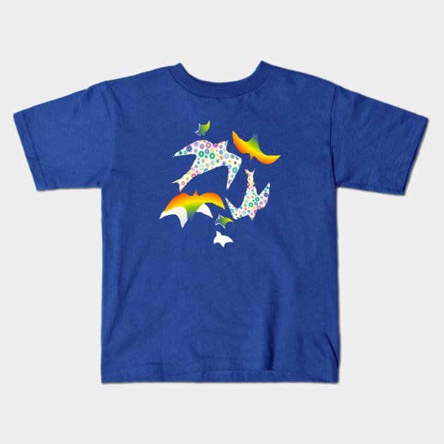 rainbow birds Kids T-Shirt by adelwins